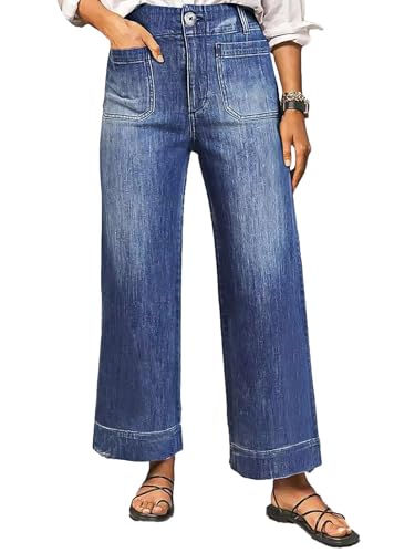 Flamingals Women's Wide Leg Jeans High Waisted Baggy Stretchy Trendy Patch Pocket Jeans