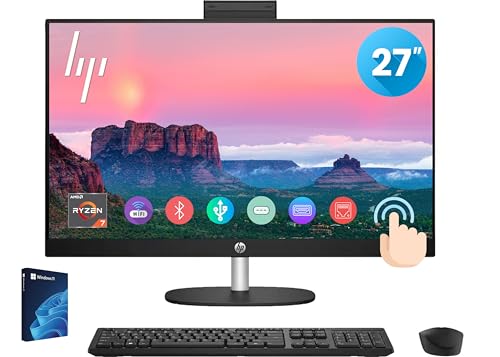 Image of HP 27 inch Touch-Screen All-in-One PC, AMD 8-core Ryzen 7 7730U Processor(Outperforms Core-i7-1355u in Multi-core Tasks),24GB RAM, 1TB SSD, Anti-Glare FHD Display, USB,HDMI, Wireless KB&M, Win 11, Black