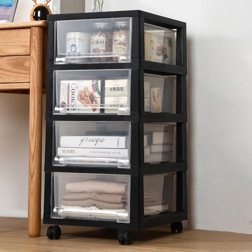 Image of Kuber Industries 5 Layer Cosmetic Cabinet with Trolley|5-Tier Rolling Cart|Shelf Stand With Drawer|Pack of 2|Black