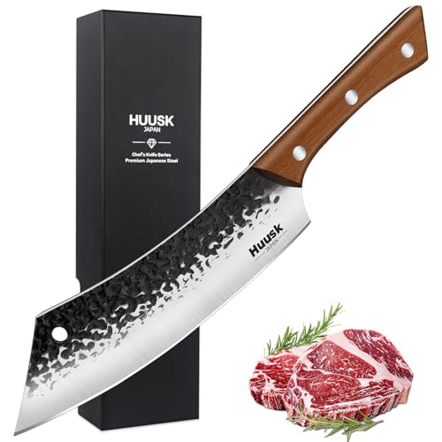 Image of Huusk 7.4 Inch Meat Cleaver for Meat Cutting, Hand-Forged High Carbon Steel Butcher Knife with Sharp Blade & Ergonomic Handle, Professional Butcher Knife for Home Kitchen Cooking