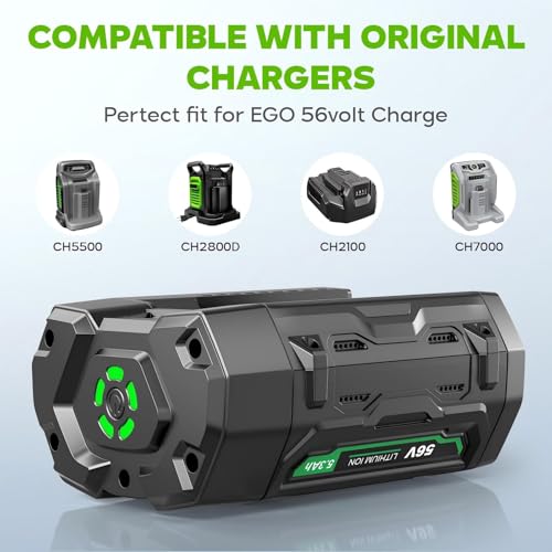 Image of Djsanu Upgraded 5.3 Ah Compatible for EGO 56V Battery, Compatible with EGO Power Tools, High Capacity, Multi Protection, Smart LED Indicators, only Suitable for CH2100, CH3200, CH5500, CH7000, CH2800D