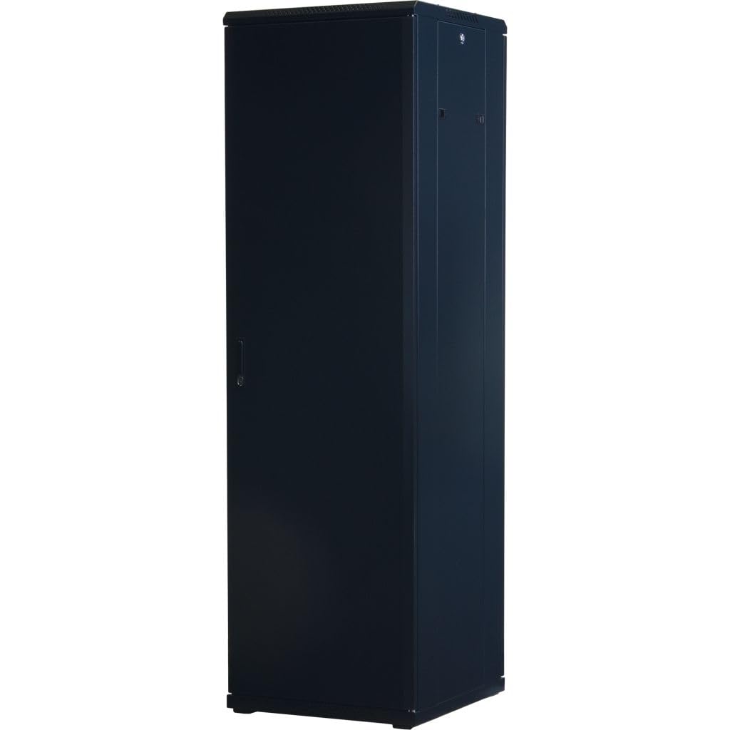 Rockstable 42HE 19 Zoll Serverschrank Netzwerkschrank (BxTxH) 600x600x2000mm mit Glastür - Türanschlag wechselbar - Türen und Seitenwände abnehmbar und verschließbar - Schwarz (RAL 9005)