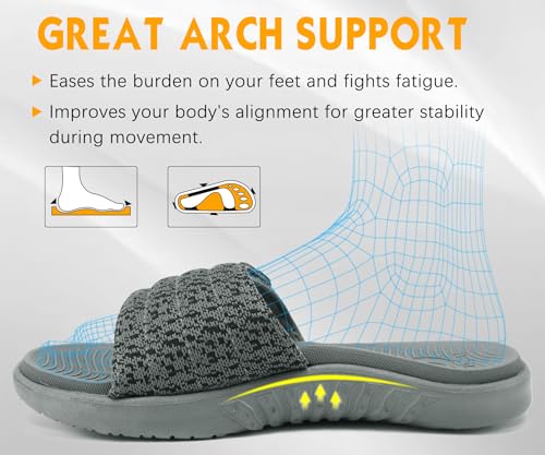 Image of ONCAI Mens Slide Sandals Open Toe Athletic Adjustable Straps Orthotic Plantar Fasciitis Sport Sandals with Soft Cushion Arch Support Footbed Size 7-13