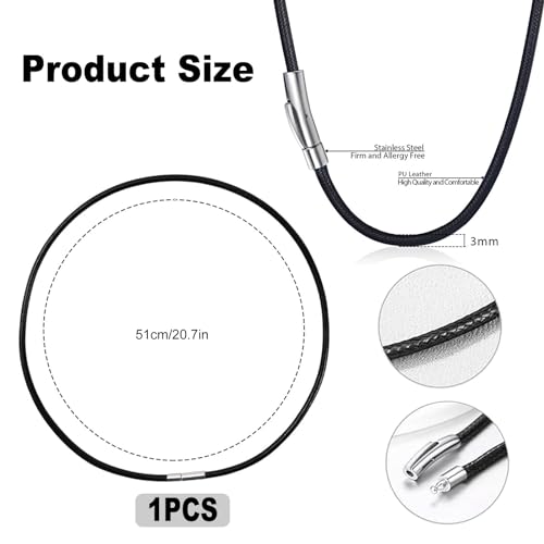 SpetngSake 51cm Lederkette mit Verschluss,Schwarz Kautschuk Halsband mit Edelstahl Verschluss,3MM Lederkette Herren und Damen,Kette Herren Leder halskette leder,für Frauen,Männer,Jungen,Mädchen