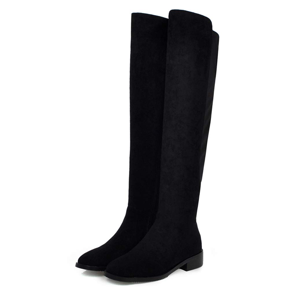 CUTEHEELS Damen Overknee Stiefel Blockabsatz 3cm Reißverschluss Runde Zehe