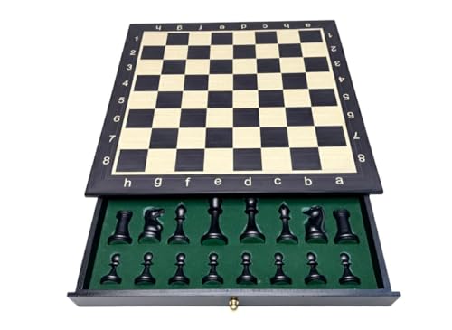 Image of PALM ROYAL HANDICRAFTS 15x15 Inches Handmade Drawer Wooden Chess Board Set Made with Engineered Wood | Inbuilt Storage Compatment for Chessmen - (15 X 15 Inches) Black.
