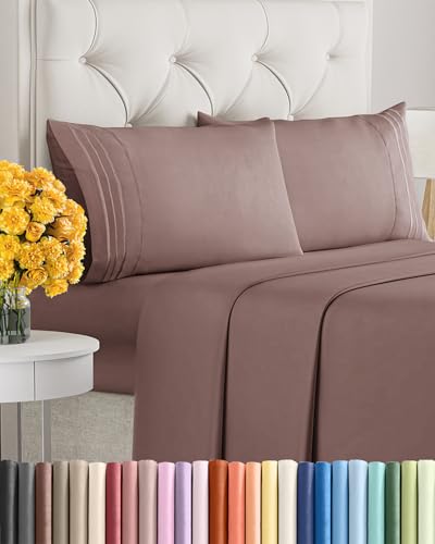 Image of Queen Size 4 Piece Sheet Set - Ultra Soft & Cooling Sheets - Clay | Fits 8 Inch to 16 inch Mattress, Wrinkle Free & Fade Resistant with Deep Pockets, Breathable, Comfy Hotel Luxury Bedding