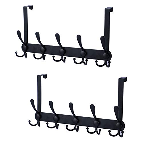 Encozy Over The Door Hooks,Coat Rack for Hanging Clothes Hat Towel (Heavy Duty Black 2pcs)