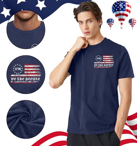 Image of Ithalt Men's American Flag Shirt 4th of July T-Shirt USA Patriotic Tee Shirt Independence Day Top