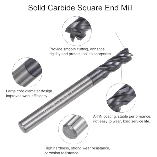 Image of uxcell 2pcs 5mm Dia 5mm Shank Square Nose End Mill 4 Flutes HRC45 Carbide AlTiN Coated CNC Router Bits Cutter Tools for End Milling CNC Machining