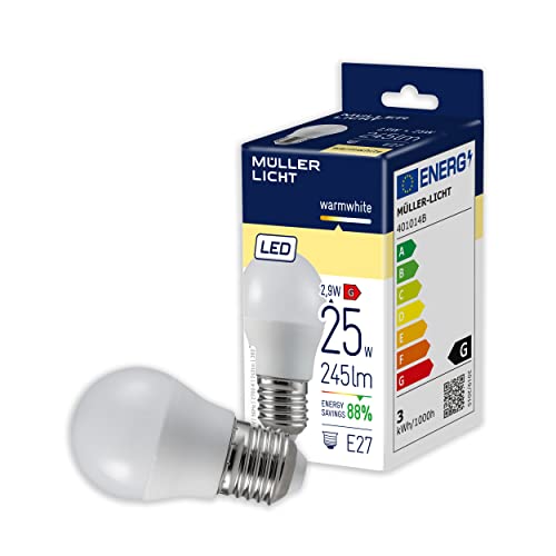 Müller-Licht Essentials LED Lampe Tropfenform E27, warmweißes Licht (2700K) für ein gemütliches Ambiente, 3W ersetzt 25W, nicht dimmbar, 25000h Lebensdauer, 401014, Klar