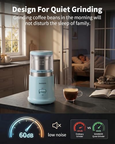 Image of SHARDOR Quiet Coffee Grinder Electric, 70g Removable Bowl Spice Grinder for Coffee Beans, Seeds and Grains, Super Silent Grinding Mill with 60dB Low Noise, 2.5oz Capacity, Blue