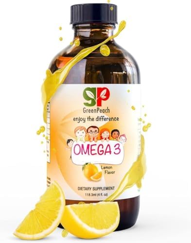 GreenPeach Omega 3 for Kids – 4oz Lemon Flavor Liquid Supplement, 525mg Toddler DHA & 800mg EPA, Natural Formula Kids Fish Oil