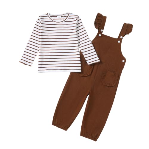 SOFIPURE Toddler Baby Girl Overalls Set with Long Sleeve Striped T-Shirt - image 1