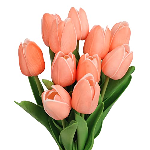 N&T NIETING Lot de 12 Fleurs de Tulipes artificielles au Toucher réel en Latex - pour Bricolage, Bouquet de Mariage, fête, Anniversaire, Maison, hôtel, Rouge Clair