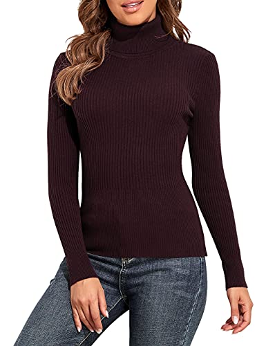 Image of PrettyGuide Women's Ribbed Turtleneck Long Sleeve Sweater Tops Windsor Wine XL