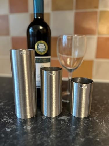 Home Bar Professional Stainless Steel Wine Measures set of 3 125ml 175ml & 250ml Pub Restaurant Trade Quality (LS)(PK1)