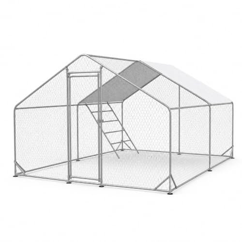 Image of 13x9.8x6.5 ft Large Metal Chicken Coop Walk-in Chicken Run with Cover