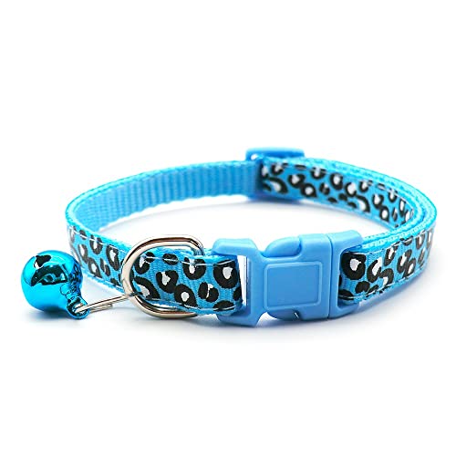 Small Dog Puppy Pet Collar Leopard Animal Print Design with Bell Nylon Adjustable Size 19-32cm Blue - Image 2