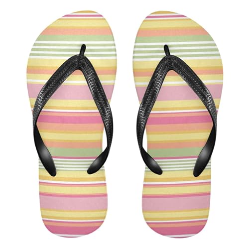 Pink Yellow Stripes Flip Flops for Beach Thong Sandals Anti-slip Lightweight Flat Slippers for House Indoor Outdoor