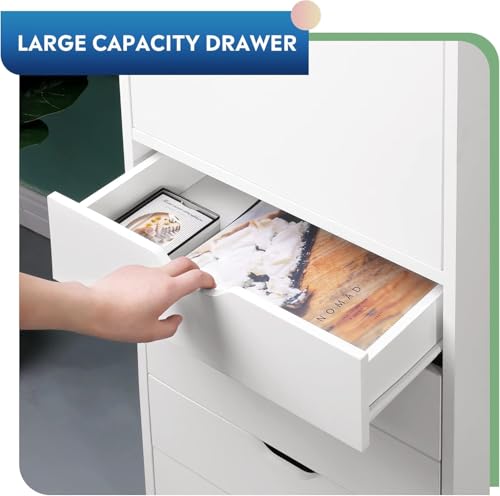 Image of DEVAISE Wood File Drawers, Mobile Office Cabinet with 5 Drawer and 1 Door, Rolling Filing Drawer for Home Office, White