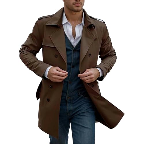 Classic men's woolen jacket autumn and winter lapel double-button windbreaker belt mid-length coat2