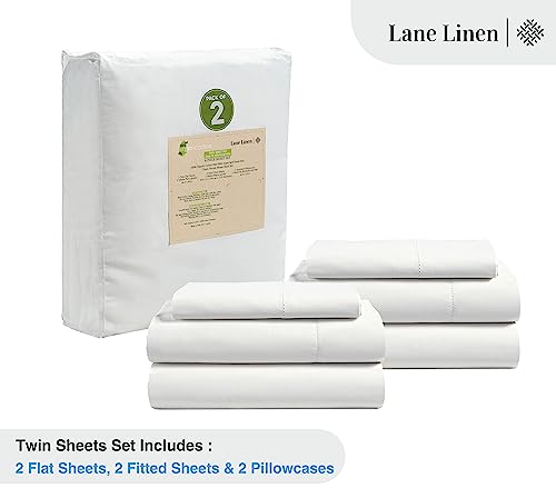 Image of LANE LINEN 100% Organic Cotton Twin Sheets Set, 6Pc Twin Bed Sheets, Breathable Cotton Sheets Twin Size Bed Set, Dorm Room Essentials with 15 inch Deep Pocket Fitted Sheet - White Twin Sheets (2 Pack)