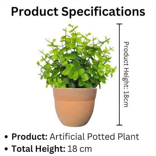 Image of Dekorly Artificial Potted Plants, Artificial Plastic Eucalyptus Plants Small Indoor Potted Houseplants, Small Faux Plants for Home Decor Bathroom Office Farmhouse (Round Brown Pot-8)