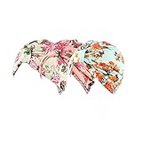 Ever Fairy Womens Floral Print Cotton Turban Chemo Sleep Cap,Turban Hat Cap Hair Wrap (3 Colors(Print Blue+Pink+Beige))