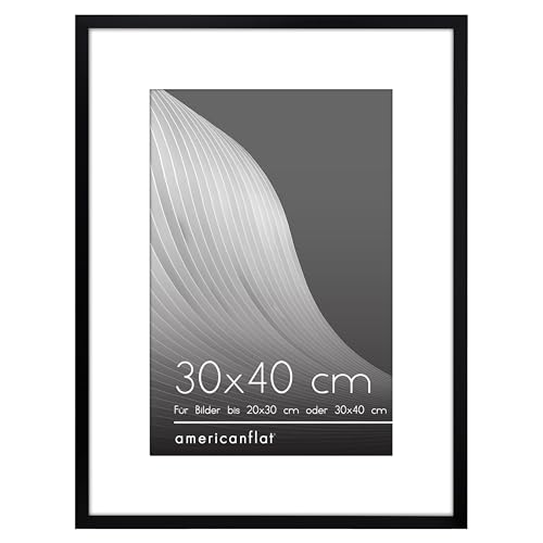 Americanflat Bilderrahmen 30x40 cm Schwarz - Bilderrahmen 20x30 cm mit Passepartout - aus Kunststoff mit bruchsicherer Scheibe