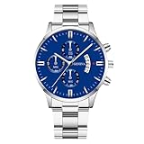 RORIOS Reloj Hombre Cuarzo Pulsera Acero Inoxidable Varias Opciones Color Impermeable Diario Ligero Relojes Casual Diario para Hombres Plata Azul