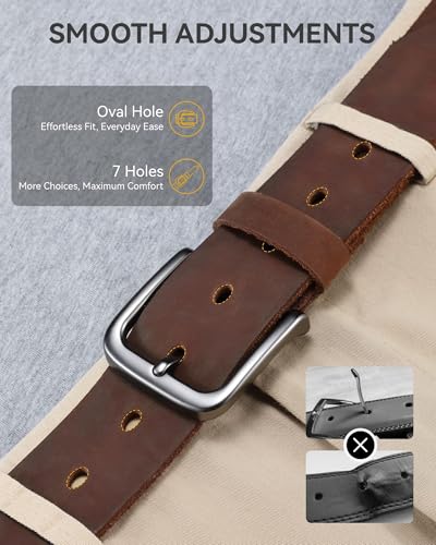 Image of CHAOREN Mens Belts Casual for Jeans - Full-Grain Leather, Durable Cowhide | Solid Buckle, Classic Style, Handmade, Daily Wear, Gift Box