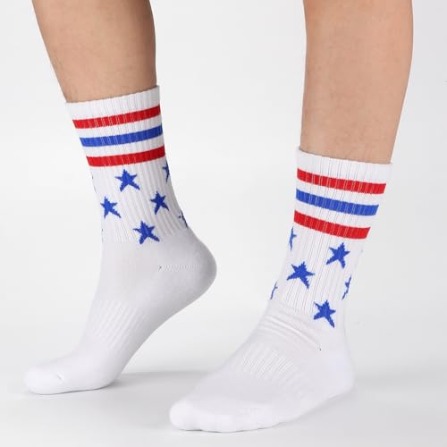 Image of Ultrafun 5 Pairs Striped Crew Socks Cotton Cushioned Athletic Sports Running Socks for Men Women Teens
