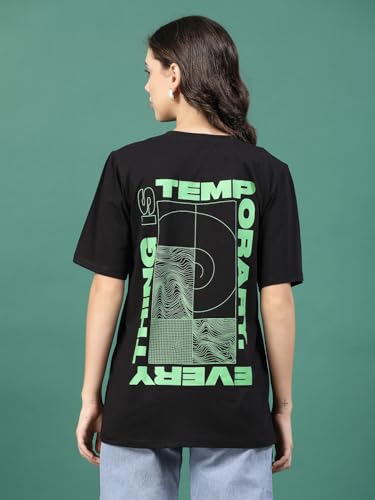 Image of Rigo Back Printed Half Sleeves Round Neck Oversized T-Shirt for Women | Drop Shoulder T-Shirt for Women | Loose Baggy Fit T-Shirt for Women /Girls