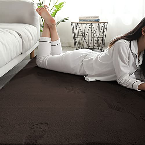 Image of Luxe Home Rabbit Fur Soild CarpetSuper Soft, Anti-Slip, Washable, Rectangle, for Livingroom Rug, in Bedroom Rug (Chocolate, 4x6 Feet)