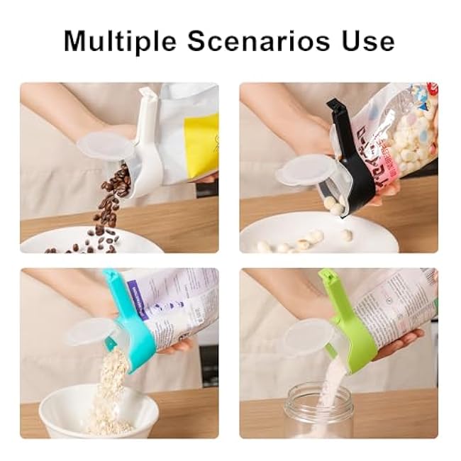 4PCS Food Bag Clips with Pour Spout, Durable Plastic Sealing Clips for Snacks, Cereal, Pet Food ¨C Easy Pour Bag Clips