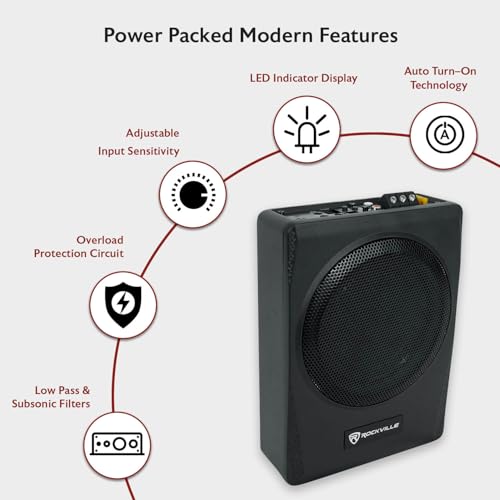 Image of Rockville SS65P 6.5 inch Slim Under-Seat Active Powered Car /Truck Subwoofer | 400W Peak / 100W RMS, Metal Bass Knob, RCA and High Level Inputs, Auto Turn-On, Bass Boost, Cast Aluminum Enclosure, 4 Ohm