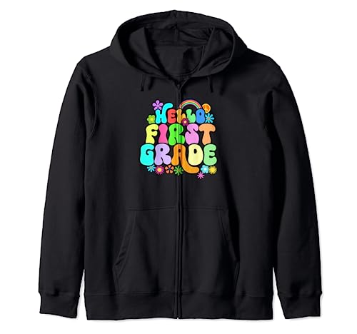 Groovy Hello First Grade - Camisa infantil de regreso a clases arcoíris Sudadera con Capucha