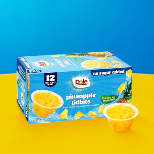 Dole Pineapple Tidbits with No Sugar Added - Dole Fruit Bowls Snacks - 4 oz Fruit Bowls - 12 Pack