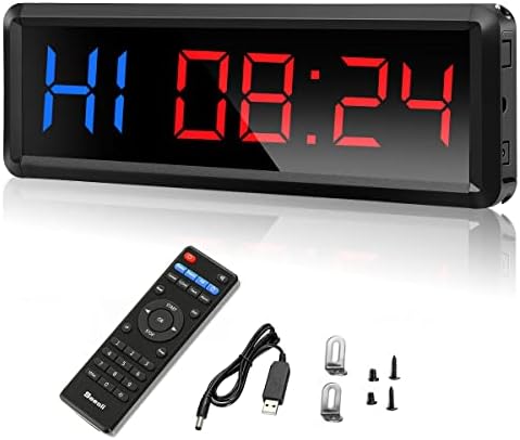 Gym Timer,LED Workout Colck Count Down/Up Clock,11.5" x 4" Ultra-Clear Digital Display, Power Bank Compatible with Workout Metal Stopwatch, Multi-Scenes led Timer with Remote
