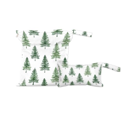 GzLeyigou 2pcs Cloth Diaper Wet Dry Bag Waterproof Storage Bag Travel Laundry Bags, Beach, Pool, Breast Pump Parts, Gym Bag for Swimsuits & Wet Clothes for Baby (Minimalist Christmas Tree)