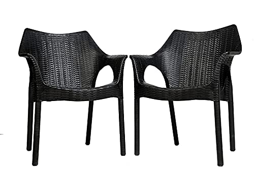 Image of Supreme Cambridge Heavy Plastic Chair for Indoor and Outdoor Use (Color: Black, Set of 2 Chairs)