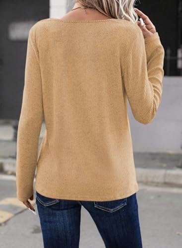 Image of LOLONG Womens Long Sleeve V Neck T Shirts Casual Basic Work Tops Trendy