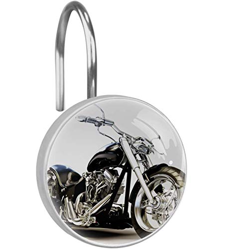 Siebzeh A Cool Motorcycle Shower Curtain Hooks Metal Decorative Resin Hooks 12PCS Anti Rust Decorative Resin Glass Stainless Steel Hooks for Bathroom Baby Room Living Room