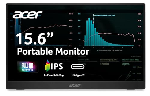 Image of Acer Portable Monitor | 15.6 inch FHD IPS | Adaptive-Sync Support (FreeSync Compatible) | Slim Design | External Monitor for Laptop PC /Mac | 2 x USB 3.1 Type-C Port, HDMI 1.4 & Audio Out | PM161Q B1bmiuux
