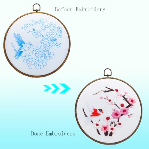 Image of Luxiys Embroidery Kit Cross Stitch Kit for Beginners with Exquisite Flower and Bird Designs (Magpie Ascending Plum Blossom) (Brown), LXS-EK02