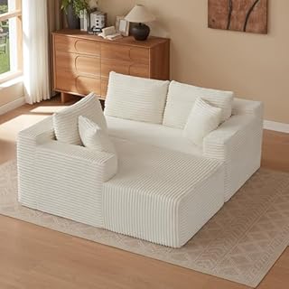 Yihomfy Canapé d'angle 252cm, Canapé Compressé en L avec Méridienne et 5 Coussins, Canapé Modulable 3 Places en Velours côtelé, Canapé Cloud-Assise Profonde, pour Salon