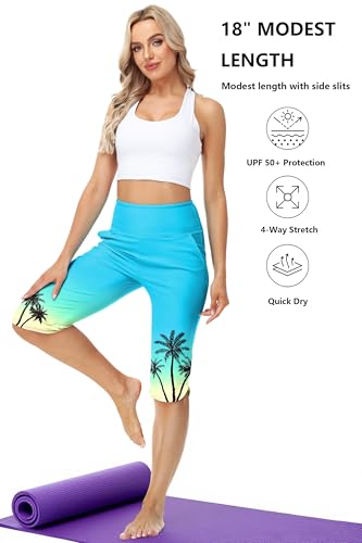 Image of AOBUTE Womens Swim Capris Pant Sun Protection High Waisted Swimming Leggings with Pockets (No Lining)