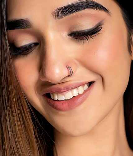 Incaton 20G Stainless Steel Nose Rings for Women Nose Rings Hoops L Shaped Nose Studs Screw Nose Piercing Jewelry for Women Men Silver Rose Gold Black Rainbow 5