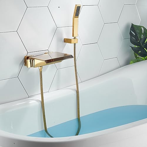 Mitigeur de bain mural cascade or avec robinet de salle de bain et douchette
